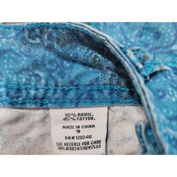 Bongo Blue Teal Floral Print Hot Pants Shorts 9 Flat Front Lightweight Pockets - Picture 4 of 4